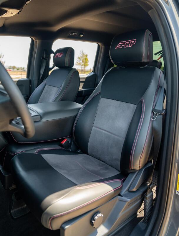 PRP 2021+ Ford 150/ 2023+ SuperDuty Front Seat Covers (Pair) - Black w/ Red Stich